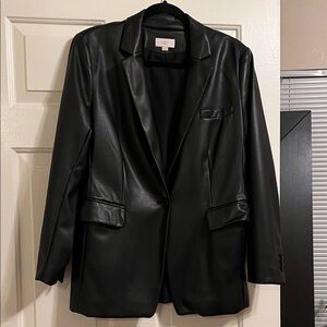 LOFT Women's Sleek Black Faux Leather Blazer